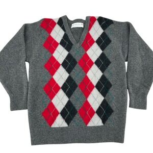 Mens Clan Douglas Classic Argyle Sweater V-Neck Pure Super Geelong Lambswool S